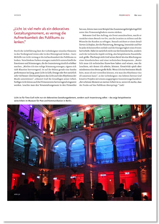 Interview bei m:con visions zur Arbeit als Lichtdesigner